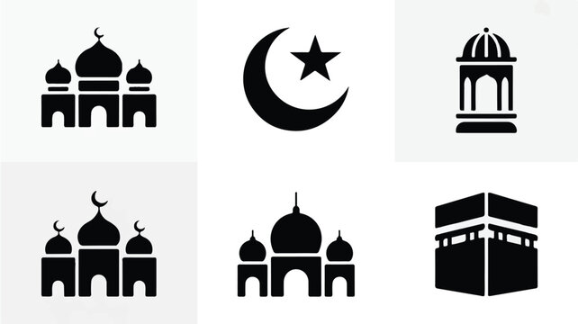 Islamic architecture and symbols  mosque kaaba crescent star icons