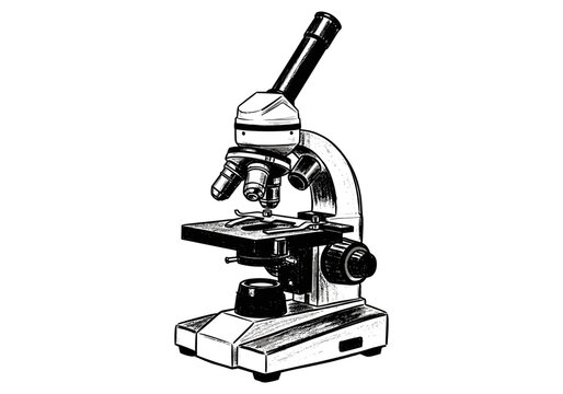 Detailed illustration of a compound microscope on a white background