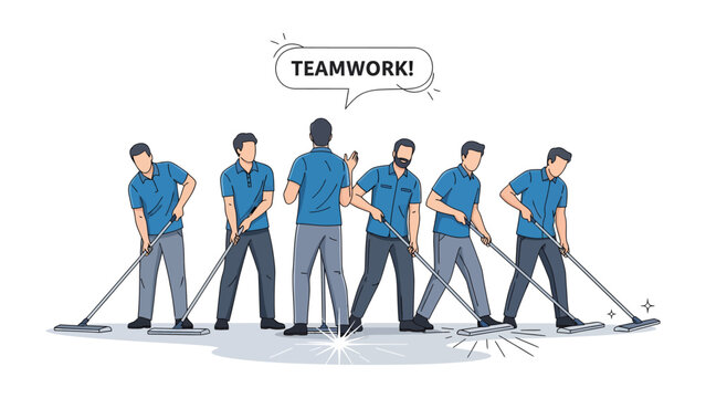 Teamwork: Collaborative effort, a group of workers is working together with a common goal to clear away debris and show a strong sense of unity and cooperation