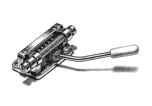 Detailed illustration of a vintage tremolo system for electric guitars