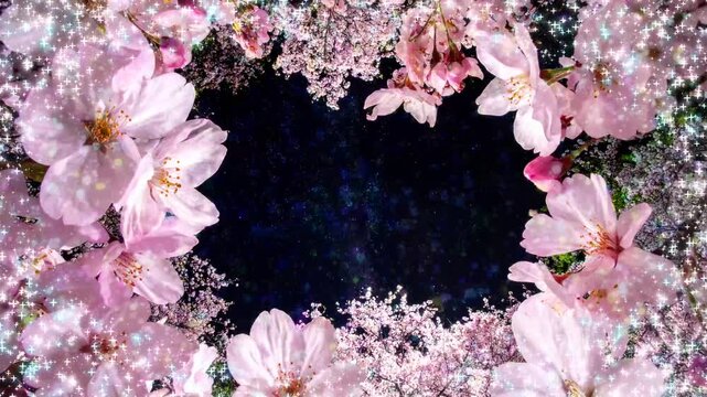 Elegant Japanese Night Sakura Frame with Starry Sky