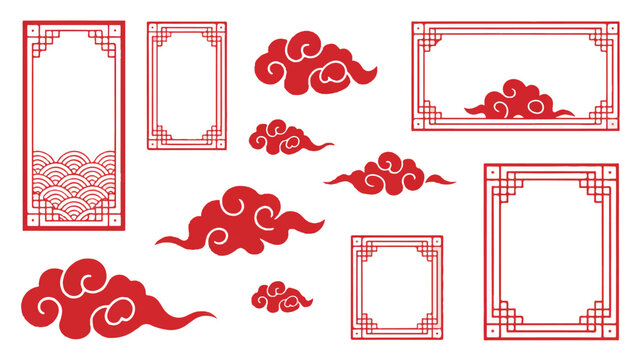 Red Chinese style cloud and frame graphic resources
