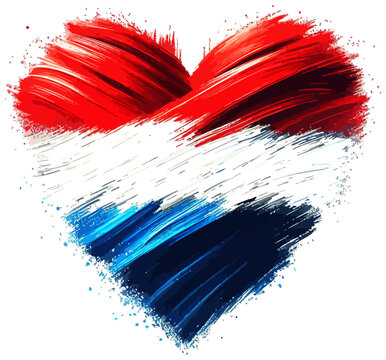 netherlands flag vector brush art illustration in a heart shape