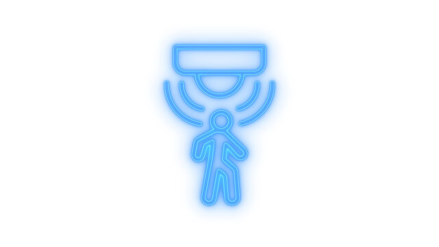 Glowing neon motion sensor and human detection icon isolated on transparent background. Security system. Smart home. Presence alert. Surveillance.