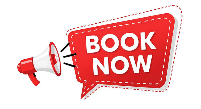 Book now megaphone on white background