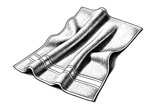Hand-drawn sketch of a folded linen handkerchief with striped border