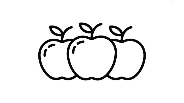 Three apples with stems and leaves side by side in a line