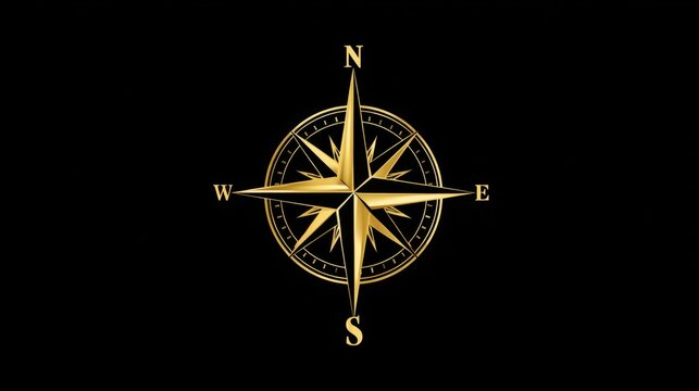 Vintage Gold Compass on Black Background for Navigation Themes