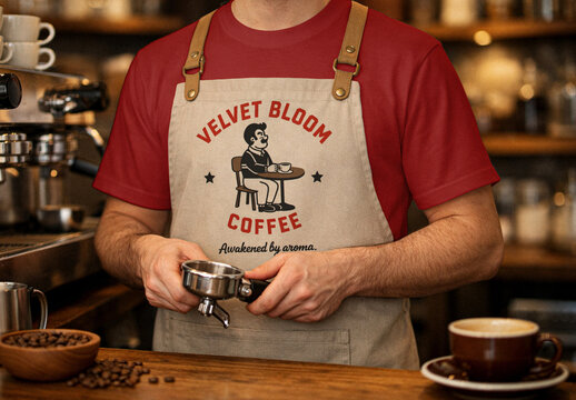Barista T-Shirt And Apron Mockup