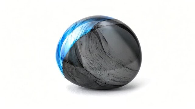 Polished, blue/gray gemstone sphere on white