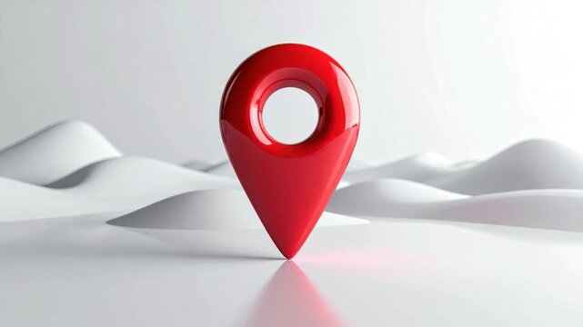 Red map pin on smooth, abstract, white terrain