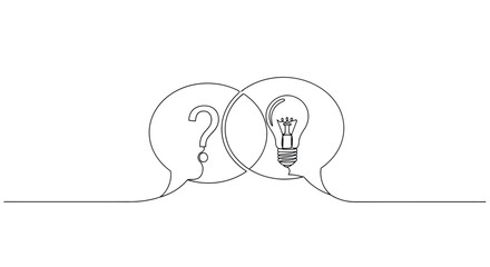 Obraz premium Question mark and light bulb idea symbol, line art, a minimalist