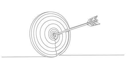 Arrow hitting dartboard center, line art, it symbolizes achievement © Line Lab
