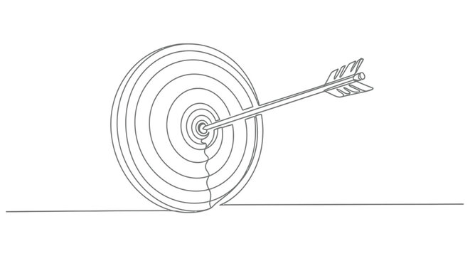 Arrow hitting dartboard center, line art, it symbolizes achievement