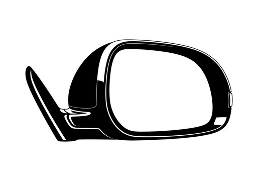 Sleek black car side mirror with a modern aerodynamic design on white background