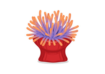 Fototapeta premium Vibrant sea anemone with colorful tentacles on a clean white background