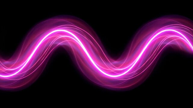Pink light waves undulate gracefully against a black background, illustrating a smooth flow of energy and vibrant motion across three connected frames