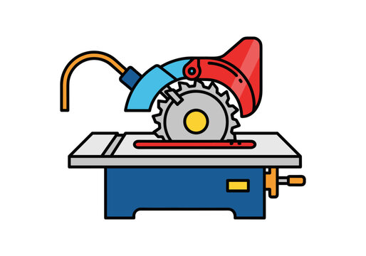 Modern flat design illustration of a circular table saw with a sharp blade
