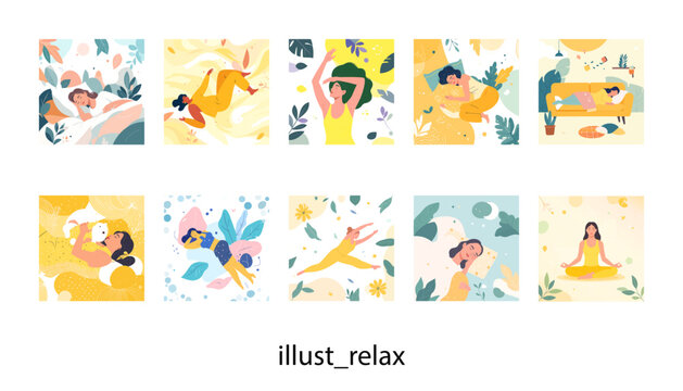 自宅でリラックスしている女性_イラスト素材