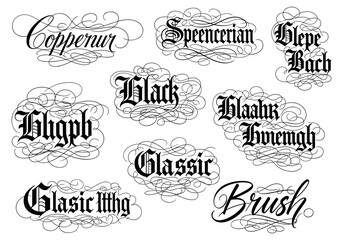 Fototapeta premium Collection of decorative calligraphic text designs with ornate flourishes