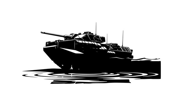 Modern Amphibious Military Tank Crossing Water