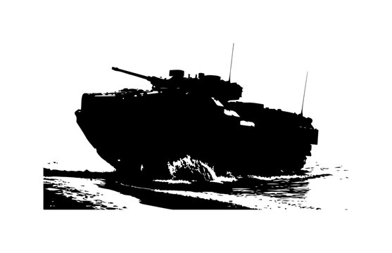 Amphibious Armored Vehicle Crossing Water
