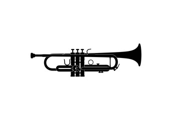 Naklejka premium Classic brass instrument silhouette with valves and bell on a white background