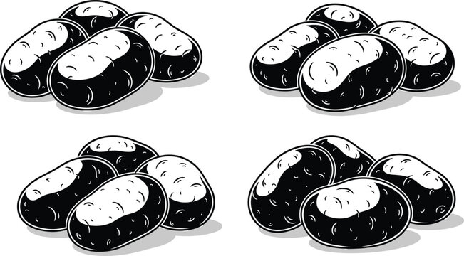 Bread loaf illustration set, fresh bakery buns and rolls isolated black and white vector food collection