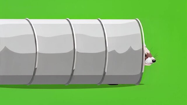 Ferret entering and exiting metal tube.