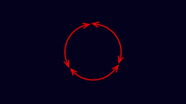 A red circular arrow indicating a continuous clockwise motion on a dark background