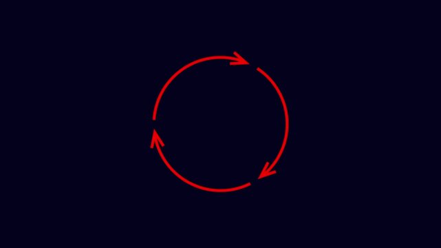 Circular arrows indicating continuous rotation or cyclical process in red.