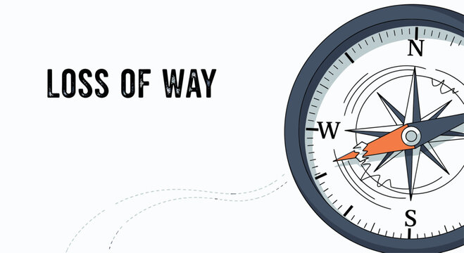 Conceptual illustration of a broken compass and "LOSS OF WAY" text.