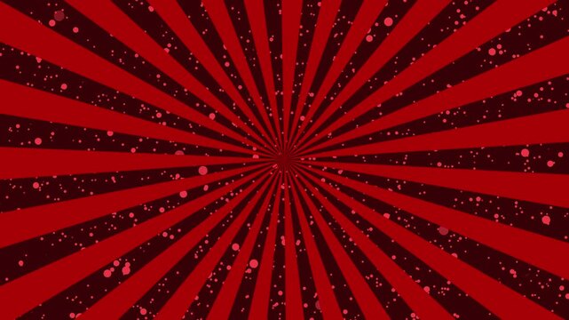 Radiating red beams with sparkling particles in a dynamic visual explosion