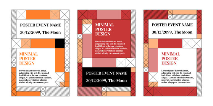 Linear geometric technical style trendy poster design. Poster art template set with industrial geometry structural style.