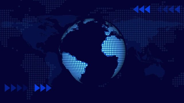 Global connectivity depicted through a pixelated digital world map