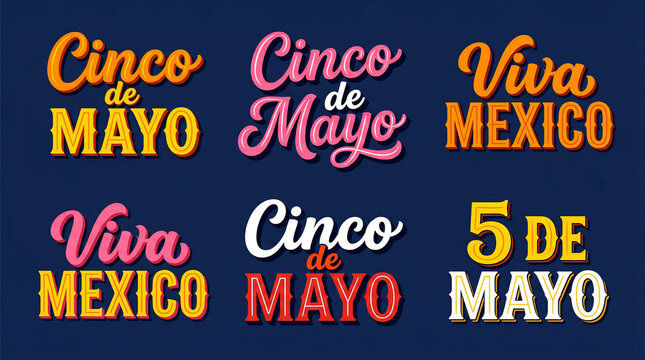 Cinco de mayo celebration background with colorful text and mexican flags