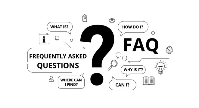 FAQ Concept Banner with Question Mark, Frequently Asked Questions Typography and Speech Bubbles
