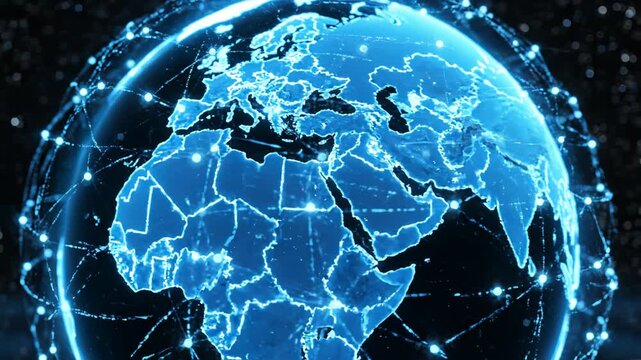 Globe with digital network connections