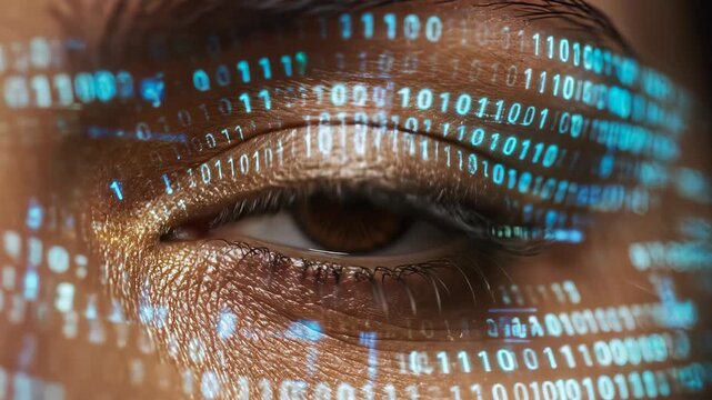 Human eye with binary code overlay