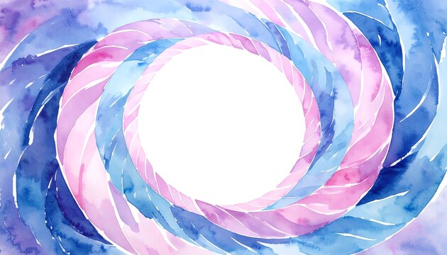 Abstract Blue and Pink Watercolor Background with Central Circle, Artistic Swirl Pattern for Creative Branding and Presentation, Pastel Painted Frame for Modern Designers