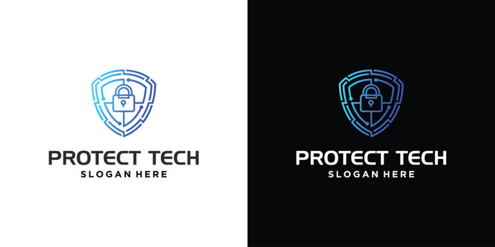 Cyber Security Shield Logo with Digital Lock Icon.