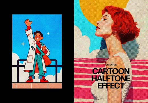 Cartoon Halftone Poster Photo Effect Mockup