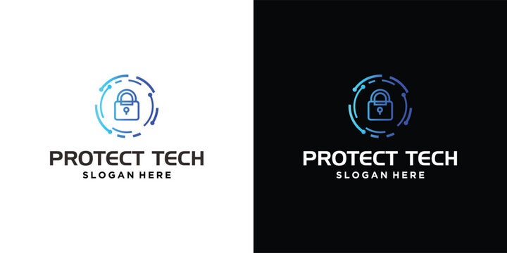 Protect Tech Logo Design with Lock Icon and Circuitry.