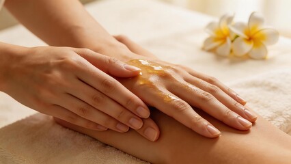 Naklejka premium Hands receiving a spa treatment