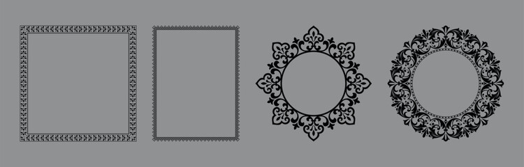 Set of decorative frames Elegant vector element for design in Eastern style, place for text. Floral black and gray frames. Lace illustration for invitations and greeting cards