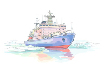 Fototapeta premium Illustration of a large icebreaker ship navigating through frozen waters