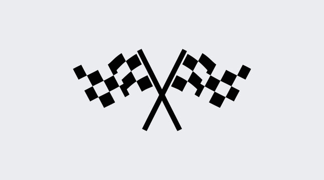 Two crossed black and white checkered flags symbolizing the finish line of a race on a plain light gray background.