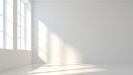 Fototapeta premium Bright Empty Modern Room with Large Windows and Sunlight Beams on White Walls