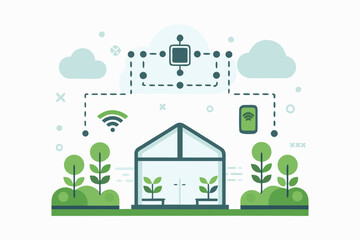 Naklejka premium Smart home automation system connects devices and monitors a greenhouse