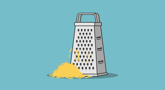 Vector illustration of cheese grater with cheese shreds